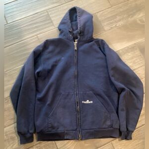 Vintage 80’s-90’s Carhartt Zip Hoodie USA Made Navy Blue Large Tall Workwear